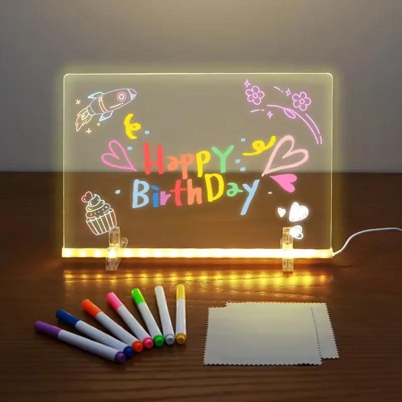 LED Acrylic Sticky Notes Board Neon Glow Night Light Self-Illuminating Erasable Whiteboard Home Office School Colorful Lighting