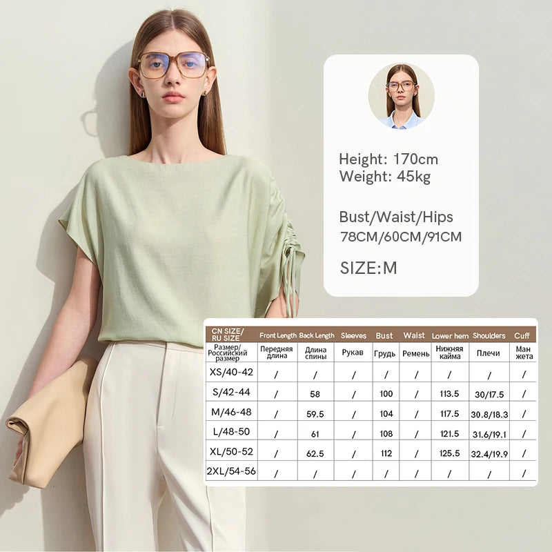 អាវ Amii Minimalism Chiffon ពាក់កណ្តាលសំពត់សម្រាប់នារី រដូវក្តៅឆ្នាំ ២០២៥ អាវថ្មីមូលដ្ឋានពណ៌រឹង លក់ដាច់ដោយឡែក សំពត់បត់ផ្នត់ 12552059