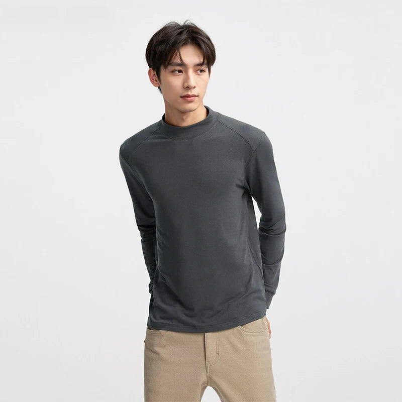 Semir Men Tshirt Thermal Warmth Mock Neck Solid Color Everyday Style Soft Touch 2026 Spring Long Sleeve Base Layer