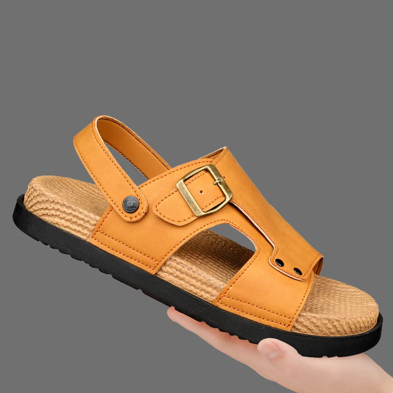 Thick Soles Bottom Platform Mens Leather Sandals Men Adjustable Slippers Sandals Soft Comfortable Summer Shoes