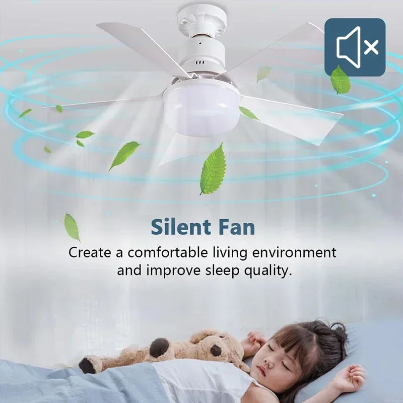 កង្ហារពិដានស្ងាត់ 30/40W មានភ្លើងបញ្ជាពីចម្ងាយ អាចបន្ថយពន្លឺបាន 85-265V AC សន្សំសំចៃថាមពល E27 កង្ហារសម្រាប់បន្ទប់គេង