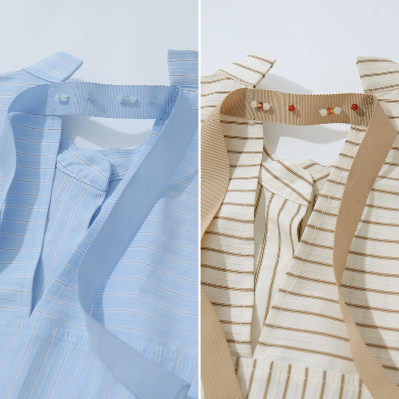 Amii Striped Women's Shirt 2026 Summer New Stand Collar Contrast Ribbon Trim Cotton Blouse Loose Breathable Casual Top 12642011