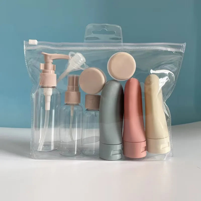 11pcs Travel Sub-bottling Set ,Leak-Proof Travel Toiletry, Airplane Approved Size,Spray Bottle & Squeeze Tubes with Bag