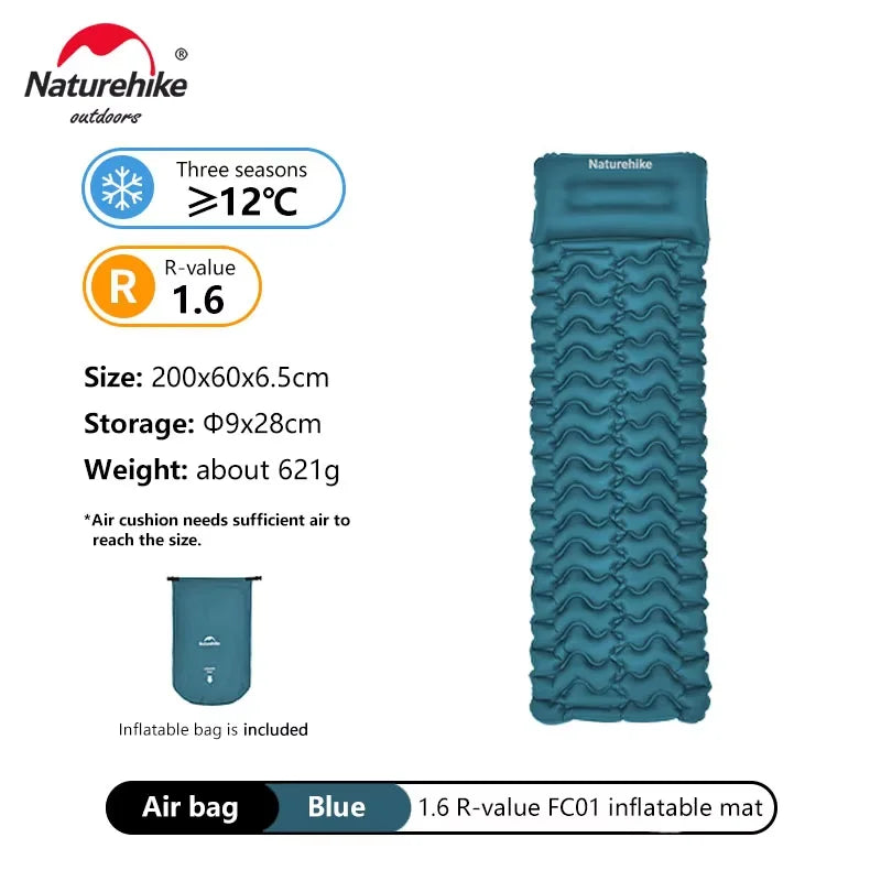 Naturehike FC01 1.6R Value Sleeping Mat Lightweight Inflatable Cushion Outdoor Portable Moisture-proof Pad Wider Tent Mattress