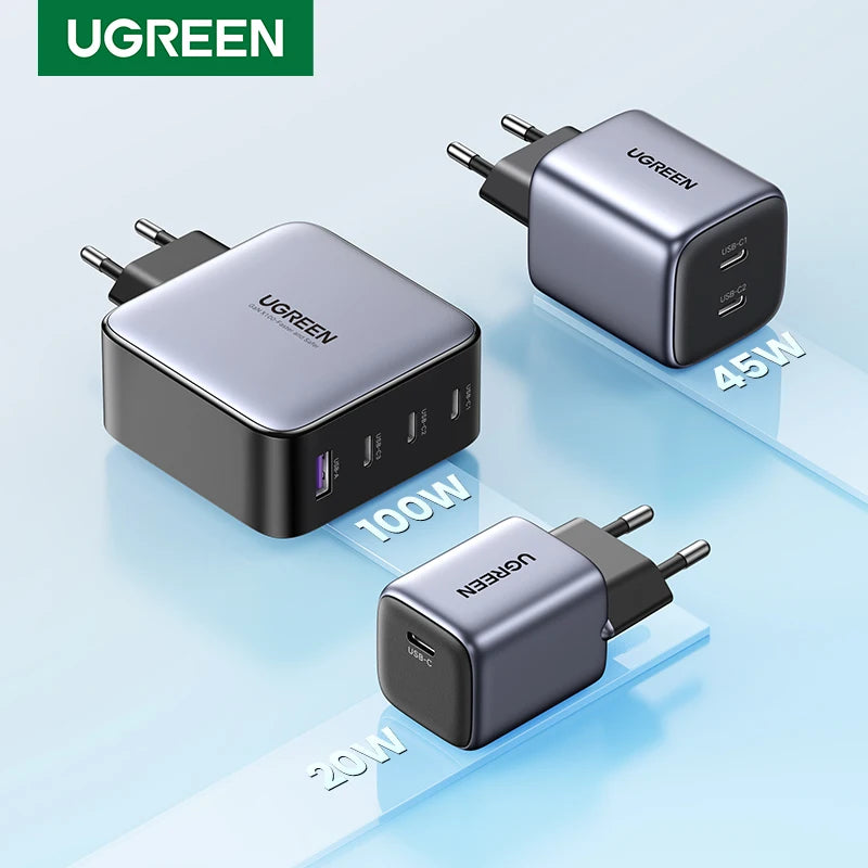UGREEN GaN100W 65W 45W 30W Fast Charger QC 4.0 3.0 USB Charger for iPhone 17 16 Pro Max Tablet Macbook Pro Air Laptop PD Charger