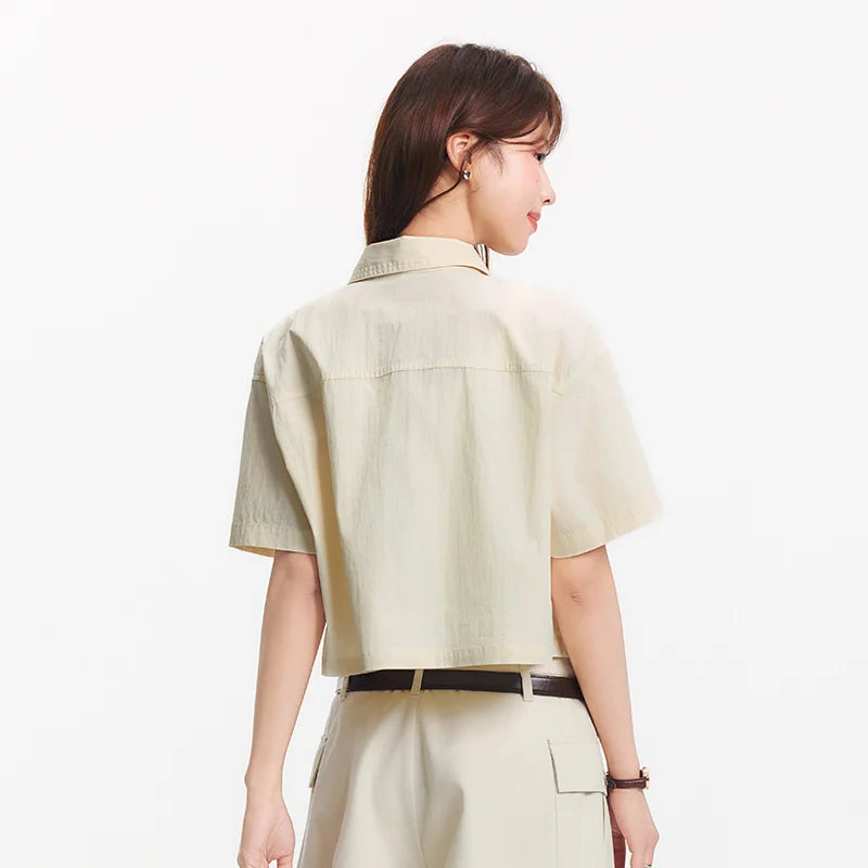 Semir Womens Shirt 2026 Short Sleeve Solid Loose Texture Lapel Tops Urban Workwear Style Casual Soft Comfortable Daily Wear