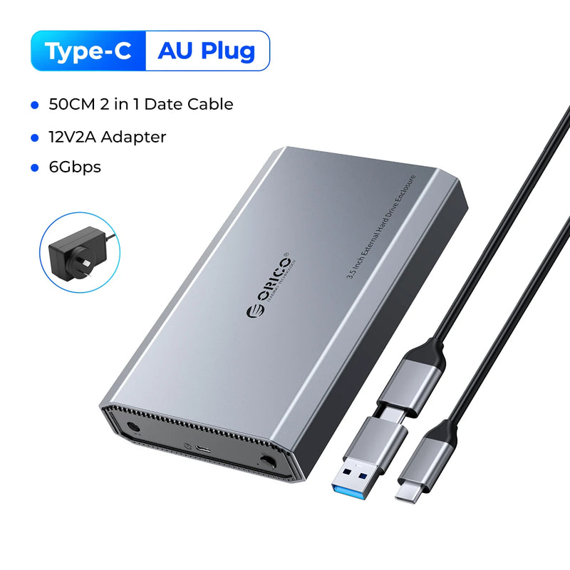 ORICO 3.5" 6Gbps Hard Drive Enclosure Type-C Heat Dissipation External HDD Case Aluminum Alloy & ABS with 12V2A Power Adapter