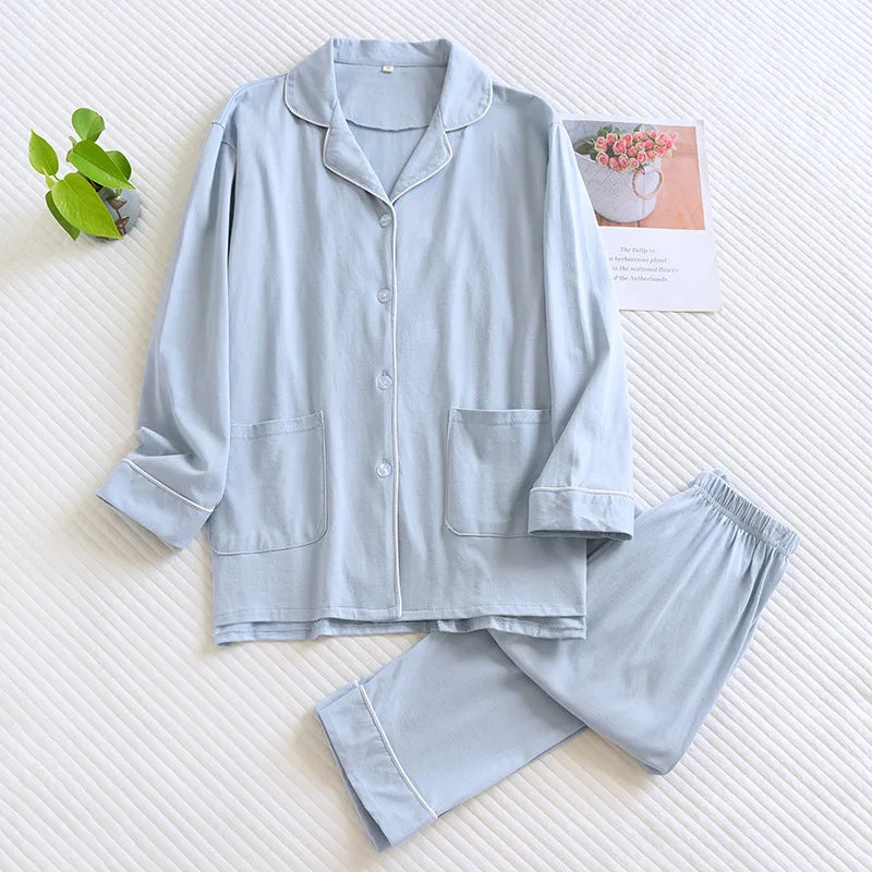 Casual Knitted Couple Long Sleeve Nightwear Suit Men's And Women's Sleepwear Home Clothes Spring Autumn Cotton Pajamas Set