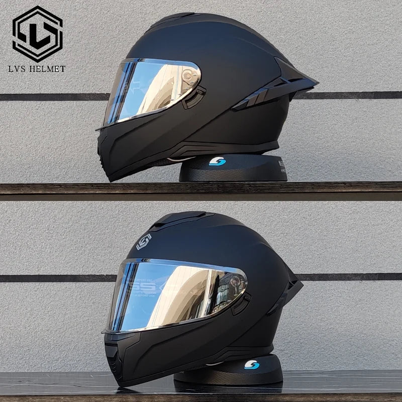Motorcycle Full Face Motorcycle Helmet Riding Big Spoiler Unisex Helmet Casque DOT Approved Original LVS Bright Black Helmet