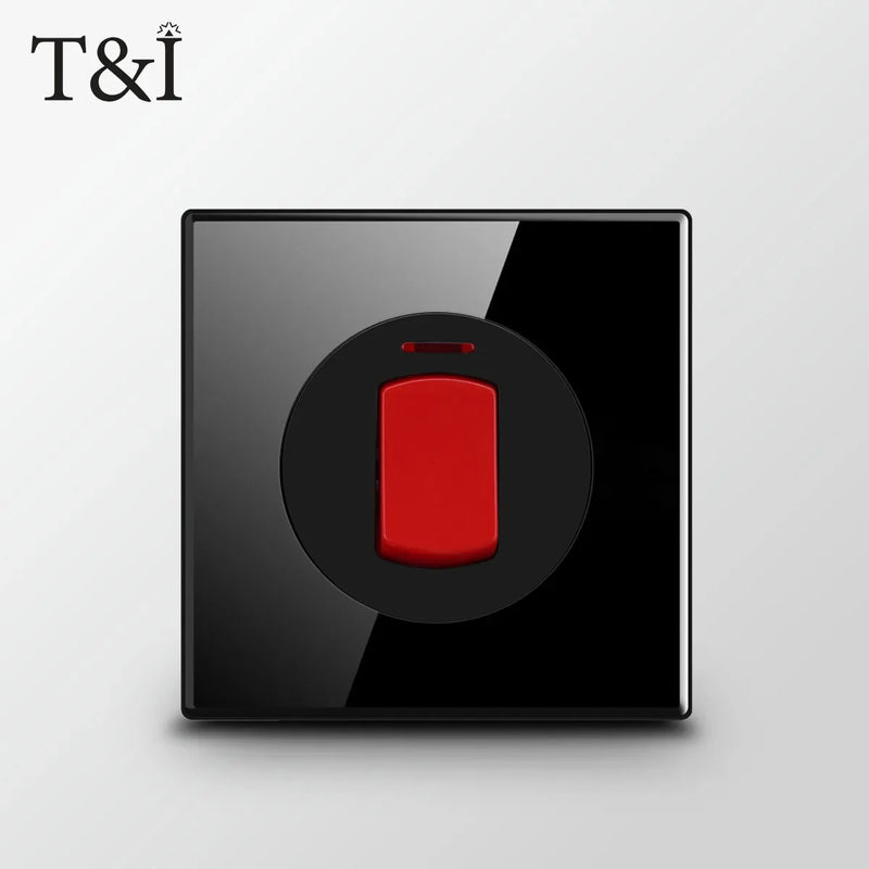 UK Crystal Tempered Glass Switch Panel LED Indicator 1/2/3/4 Gang/ 1/2 Way Self-reset  Button Light