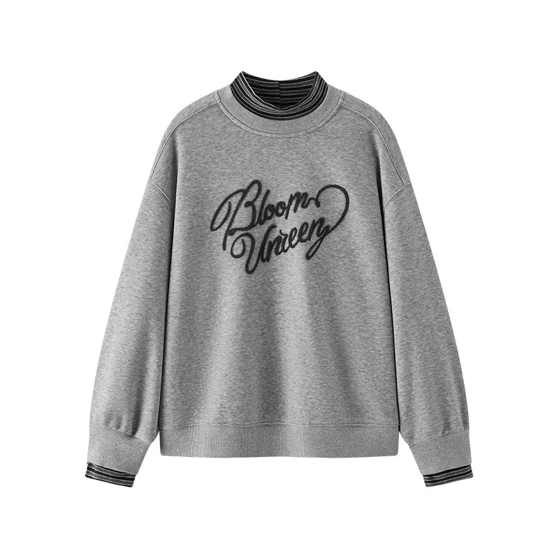 Semir Women Sweatshirt Fleece Lined Layered Look Panelled Design Stripe Pattern Embroidered Detail Stand Collar 2026 Winter