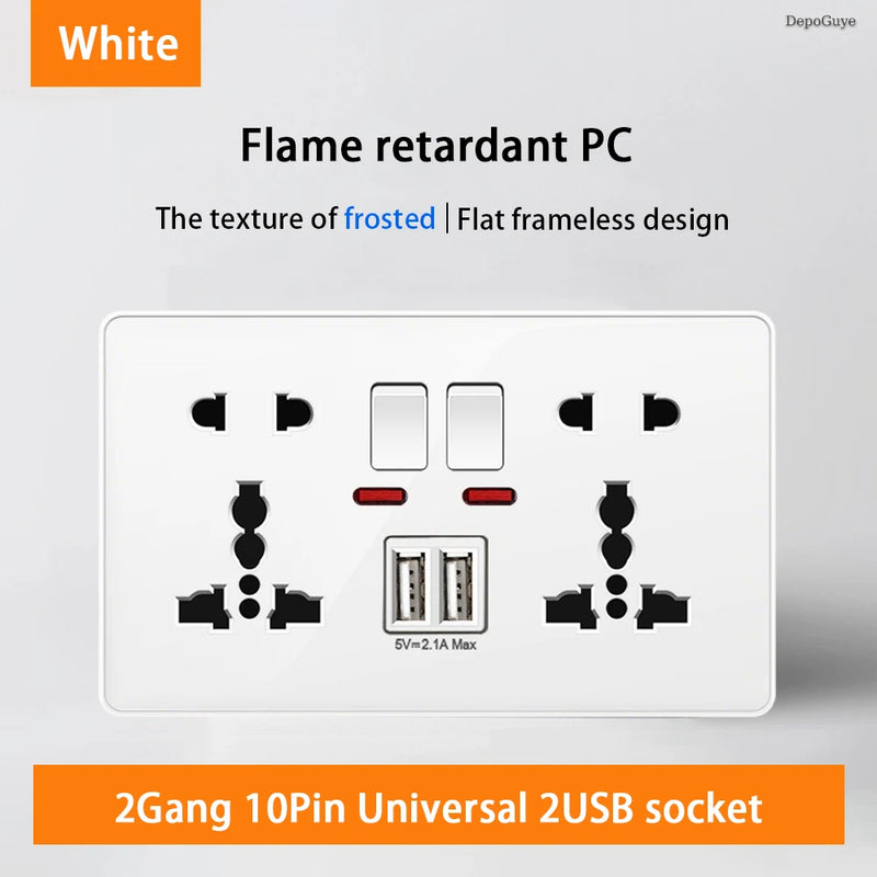 18W Type-C Plug Quick Charging Universal 5-pin Dual Power Socket,UK Standard 13A Wall Socket with DC 5V 3.1A Type-c USB Charger
