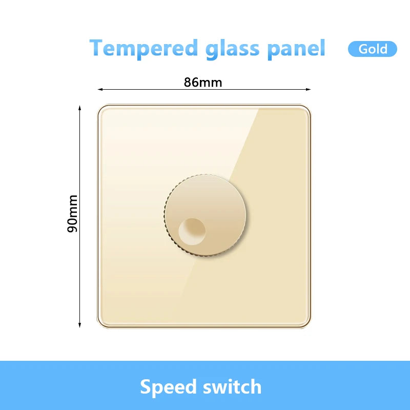 86 Type EU UK Standard Single Dimmer Switch Knob Wall Light Switch Black/White/Grey/Gold Glass Panel Speed Fan Contro Switch
