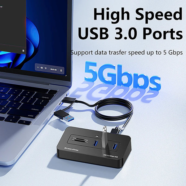 ខ្សែ Blueendless 1M 2-in-1 USB 3.0 Hub 5Gbps មជ្ឈមណ្ឌលទិន្នន័យពហុច្រកល្បឿនលឿន 4 ច្រក USB-A & USB-C ឧបករណ៍ភ្ជាប់ពីរសម្រាប់កុំព្យូទ័រយួរដៃ