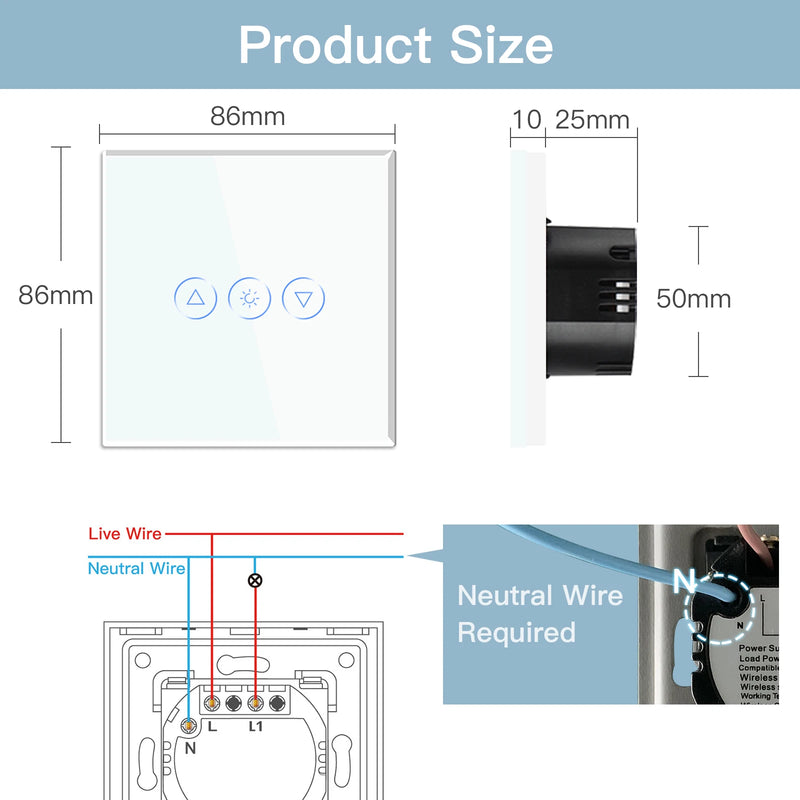 BSEED Zigbee Dimmer Light Switches 1Gang 1Way Wall Smart Dimmable Switch Support Tuya Smart Life Alexa Voice Control