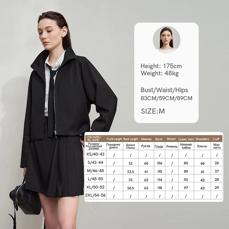 AMII Mini Skirt 2026 Autumn New Minimalist Loose Zipper Long Sleeve Jacket Solid Versatile Short Skirt Ladies Clothes 12543024