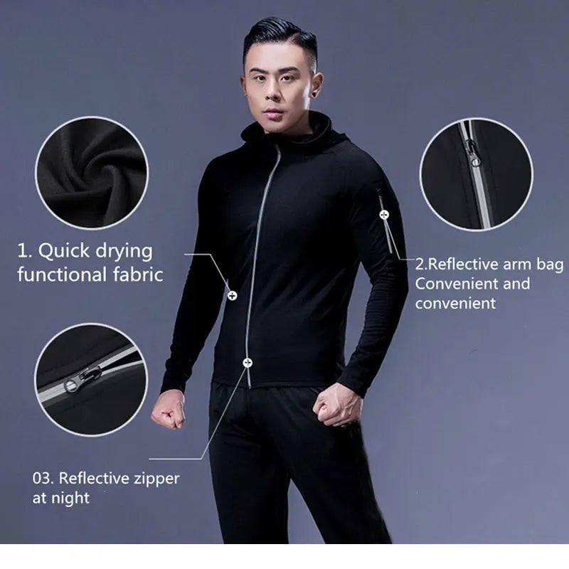 Men's Spring Fall Tight Compression Hooded Jacket Sports Hoodie for Fitness Jogging Running Outdoor Casual Wear, Black Grey Blue