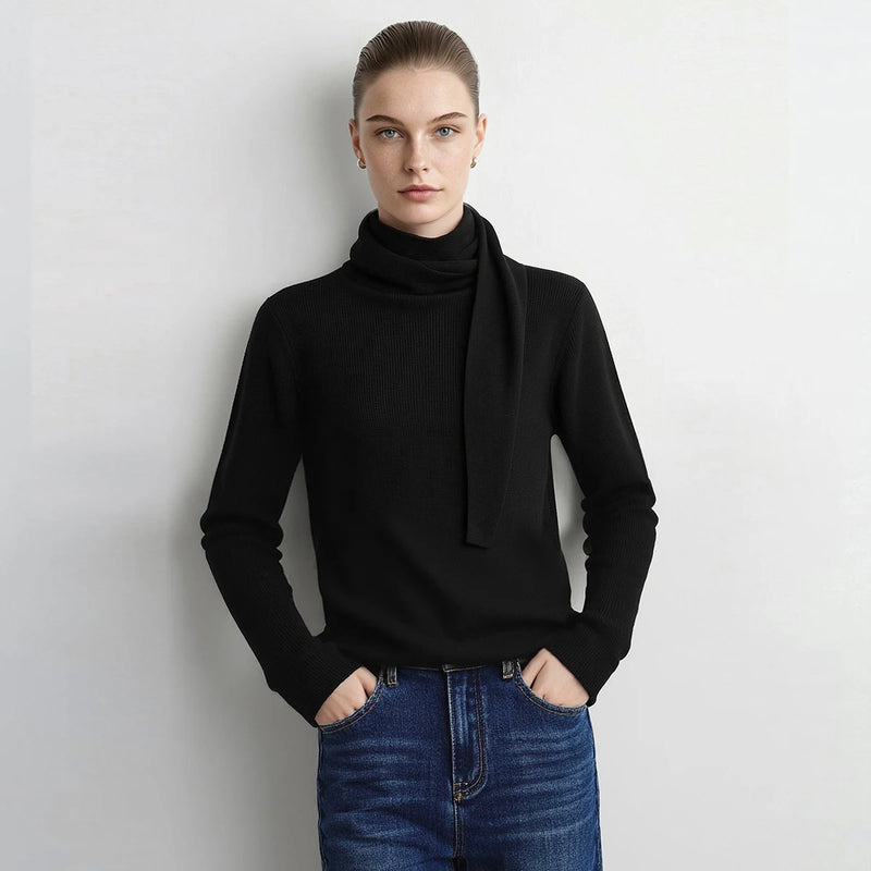 Amii Pullover Scarf Collar Raglan Long Sleeve Sweaters 2026 Autumn Elegant Modern Office Casual Knitted Soft Women Tops 12623083