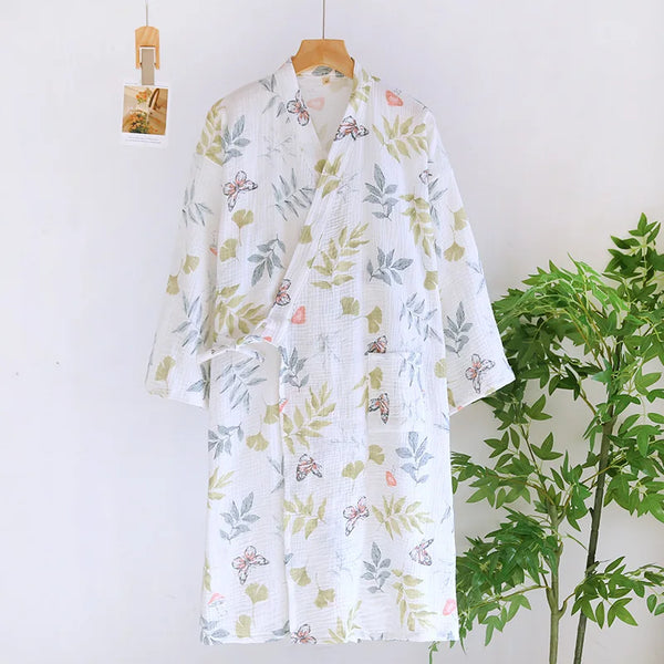 អាវងូតទឹកសម្រាប់នារី 100% កប្បាសបោះពុម្ព រលុង ស្ទីលជប៉ុន គីម៉ូណូ ប៉ាចាម៉ា រ៉ូបងូតទឹកពេលព្រឹក រ៉ូបអាពាហ៍ពិពាហ៍