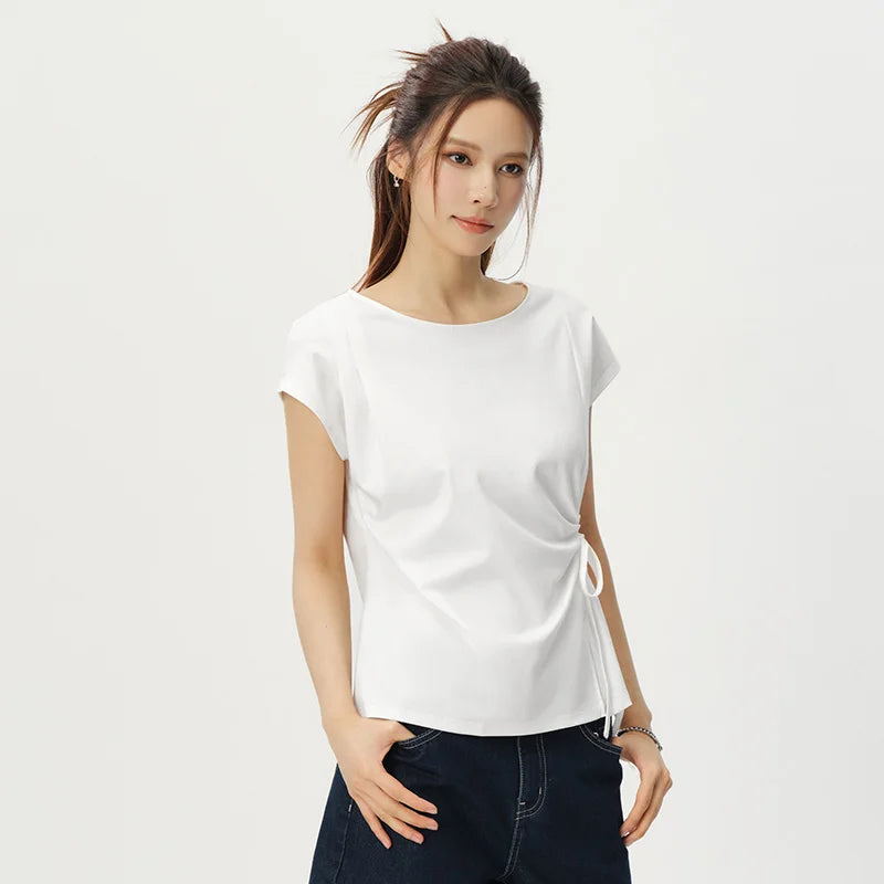 Semir Womens Tshirt 2026 Slash Neck Bow Slit Split Pure Cotton Gentle Style Casual Soft