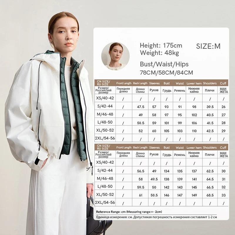 AMII Down Jackets Woman 2026 Winter New Commuter Patchwork Hooded Long Sleeves Jacket Short Loose Warm Women's Top 12544036