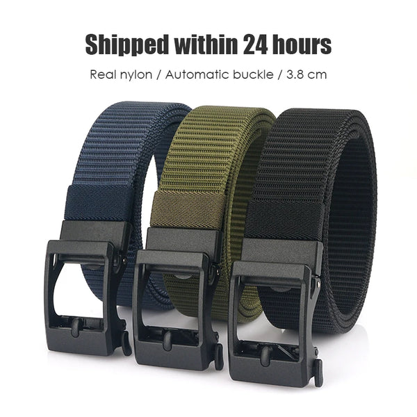 VATLTY 3.8cm Nylon Belt for Men Matte Black Automatic Buckle Casual Girdle Male Outdoor Hiking Belt Adjustable Waistband