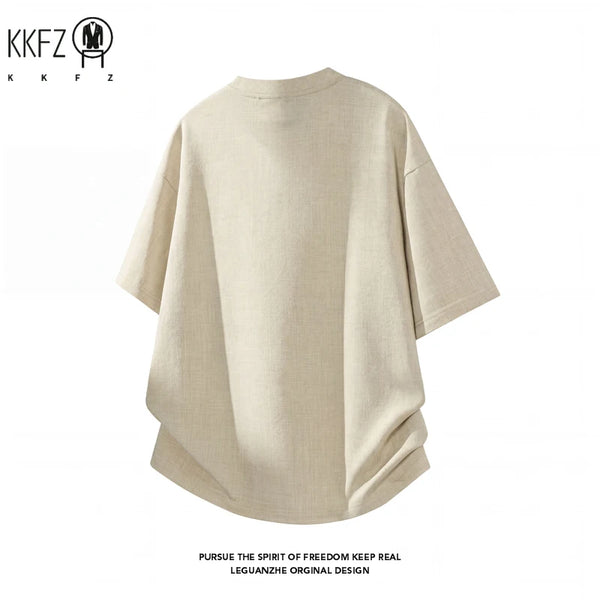 Men V Notch Neck Short Sleeve Linen Shirt Oversized Loose Summer Breathable Casual Streetwear Tops For Daily Commute
