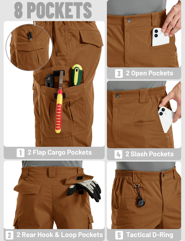 TACVASEN Men's Tactical Cargo Pants Ripstop Waterproof Work Trousers Lightweight Stretch Outdoor With 8 Pockets Bottoms Pants