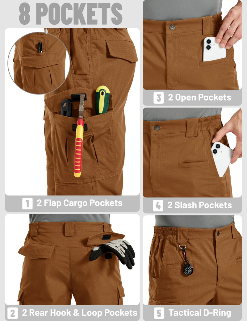 TACVASEN Men's Tactical Cargo Pants Ripstop Waterproof Work Trousers Lightweight Stretch Outdoor With 8 Pockets Bottoms Pants