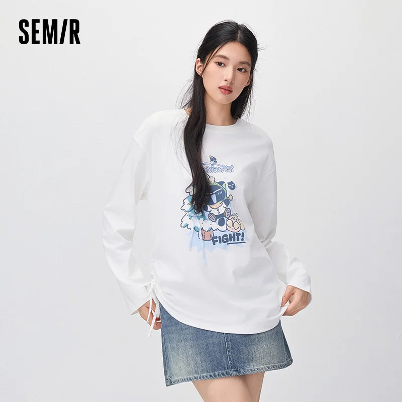 Semir Women Knit Tshirt Mid Length Loose Fit Drawstring 2026 New Winter Daily Wear Urban Casual Style Cold Weather Layering