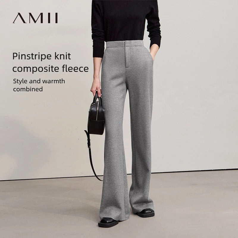 AMII Minimalism Pants For Woman 2026 Winter New Commuter Knitted Wide-leg Pants Casual Loose Versatile Woman Trousers 12544092