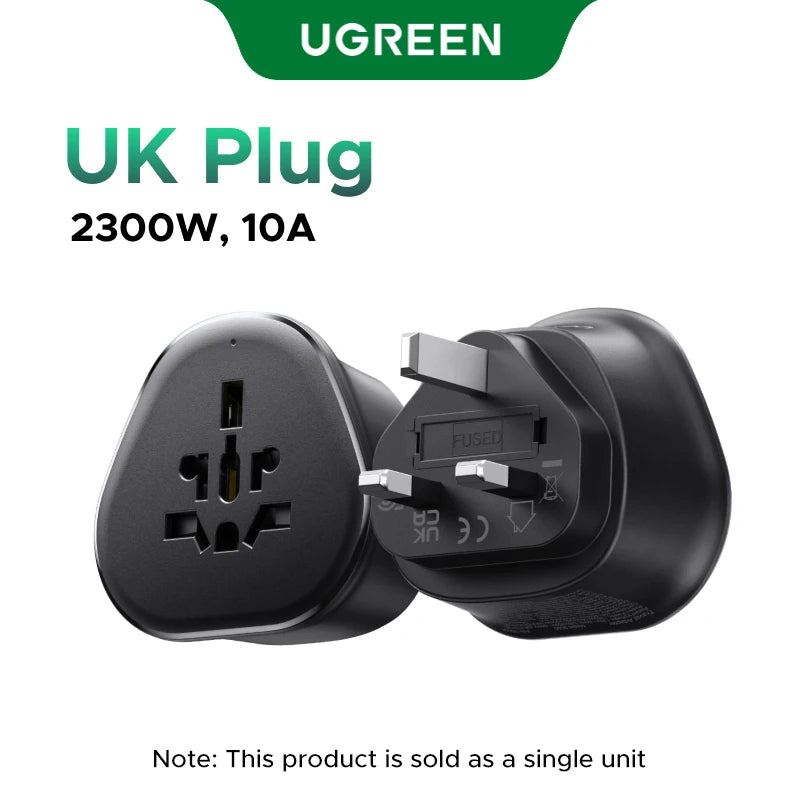 UGREEN Universal Travel Adapter Multi-Country Power Adaptor EU/US/UK Plug Converter Compatible with EU US UK KR RU Outlets