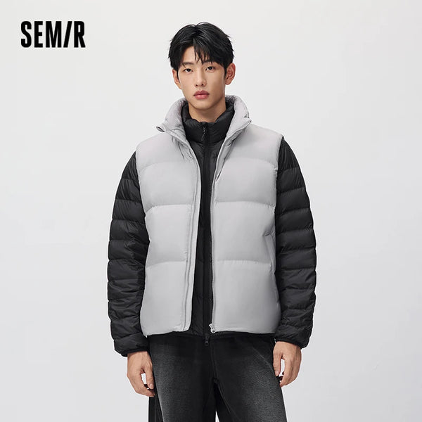 អាវកាក់ Semir សម្រាប់បុរស ពណ៌សុទ្ធ ការពារខ្យល់ ការពារទឹកជ្រាប 90 ភាគរយ រោមចៀម 2026 ថ្មីសម្រាប់ពាក់ប្រចាំថ្ងៃរដូវរងា