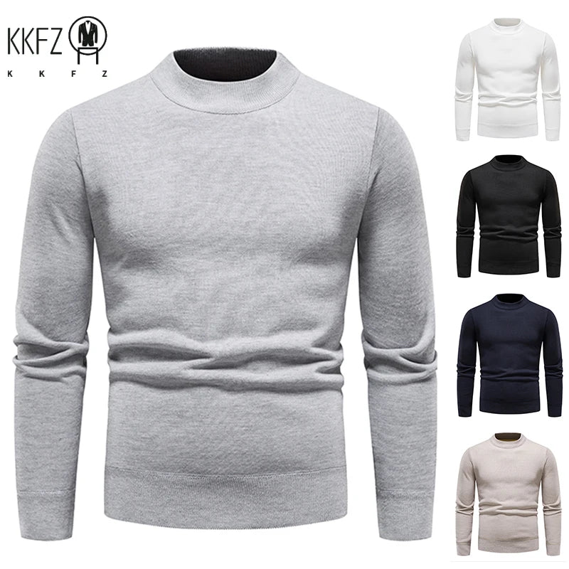 Mens Soft Touch Knit Top Mock Neck Fleece Lined Sweater Long Sleeve Elastic Fabric Autumn Winter Daily Pullover
