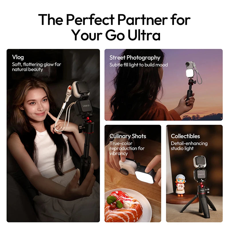 ភ្លើង LED ថត Selfie ម៉ាញេទិកខ្នាតតូច Ulanzi IN07 សម្រាប់ថតវីដេអូ Go Ultra 5600K ជាមួយវីសបង្វិល 180 ដឺក្រេ 1/4 អ៊ីញ