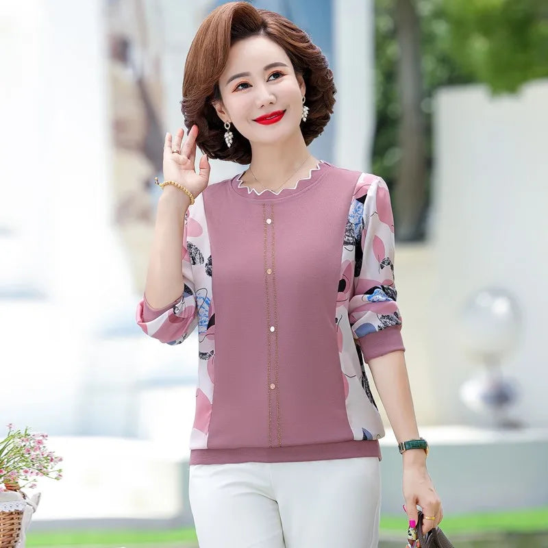 អាវទ្រនាប់កូរ៉េសម្រាប់វ័យកណ្តាល និទាឃរដូវ រដូវស្លឹកឈើជ្រុះថ្មី អាវយឺតដៃវែង O Neck អាវយឺត Camisas De Moda Mujer