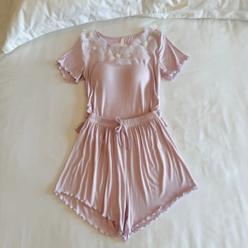 Summer Sleepwear Women's Pajama Elegant 2 Pieces Sleeping Home Suit 2026 New Short Sleeve Top Shorts Homewear Pijama Pyjamas