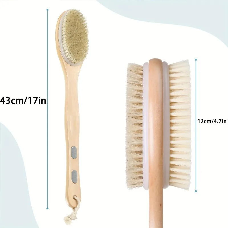 1pc Dual-Sided Shower Brush with Long Handle - Bristle Body Scrubber,Exfoliating Back Brush,Deep Clean,for Lotion Application