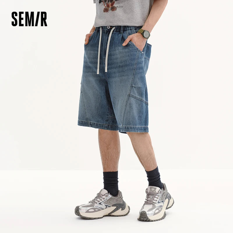 Semir Men Pants Denim Loose Waist Binding Elastic Drawstring Casual Style Soft Comfortable Daily Wear 2026 Summer Fashion Top