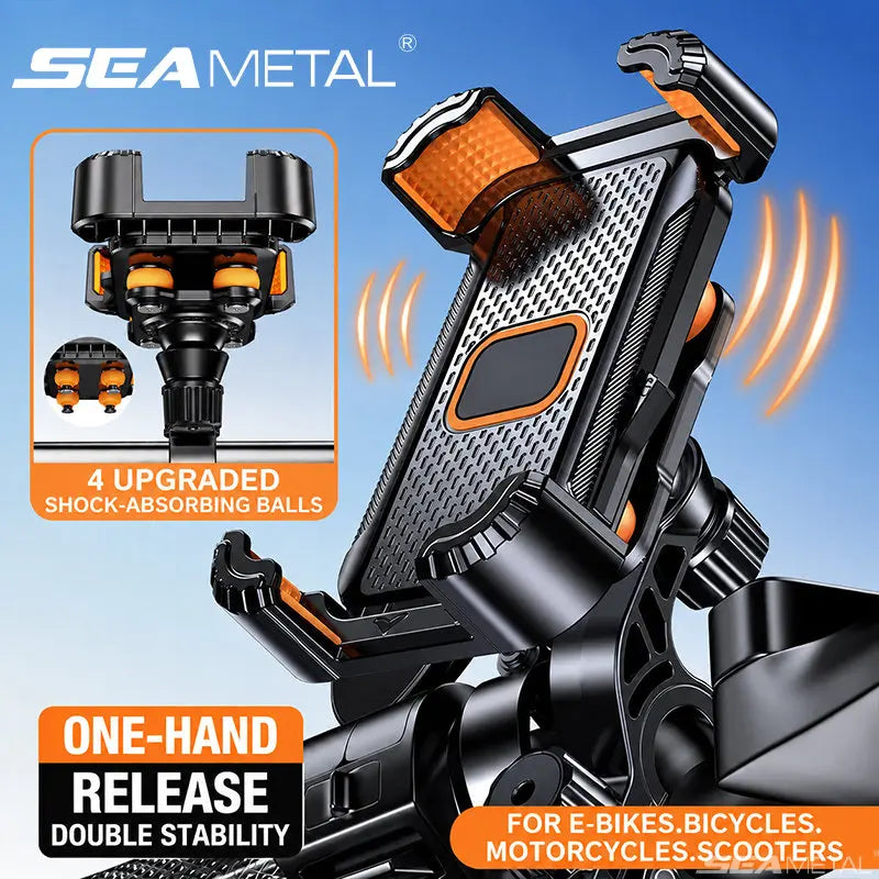 SEAMETAL Universal Bicycle Phone Holder Shockproof Motorcycle Phone Mount for Motorcycle Handlebar Rearview Mirror 4.7-6.8”Phone
