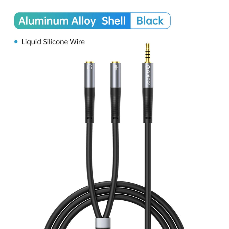 ORICO Headphone Splitter 3.5mm Audio Mic Cable Microphone Liquid Silicone Wire for PC Laptop Headsets Nintendo Switch Speaker