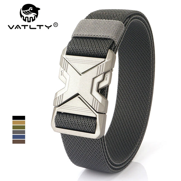 VATLTY 3.4cm Elastic Belt for Men Quick Release Metal Buckle Tactical Outdoor Casual Belt Tight Woven Thin Belt Waistband Male