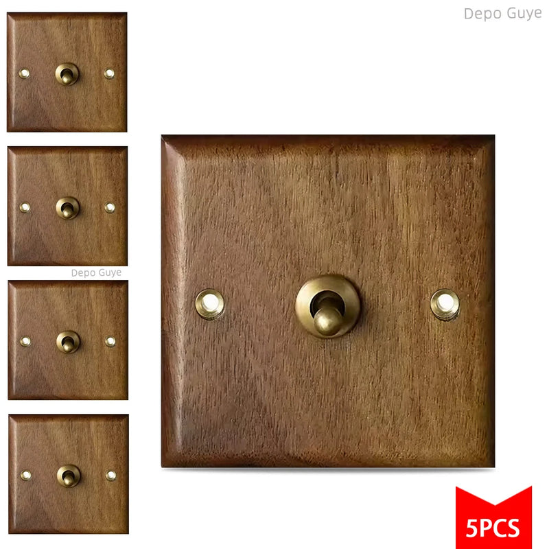 5/10 PCS Retro Europe Black Walnut Wall Toggle  LightSwitch Panel 1-4Gang 2Way Solid Wood,Antique Home Stay Switch