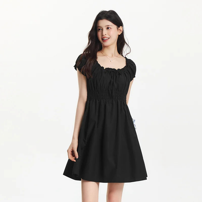 Semir Bowknot Dress Women Youthful 2025 Summer New Playful Square Neck Lace Trim Flirty Short Dress