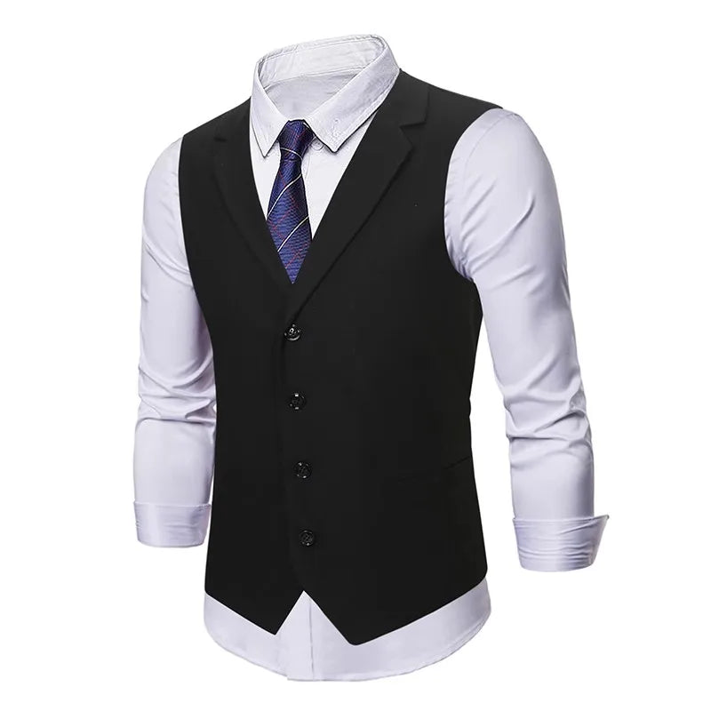 2026 New Men's Black V-Neck Sleeveless Vest Jacket, Single Breasted Gray Vests, Size M-3XL���2026 New Waistcoat