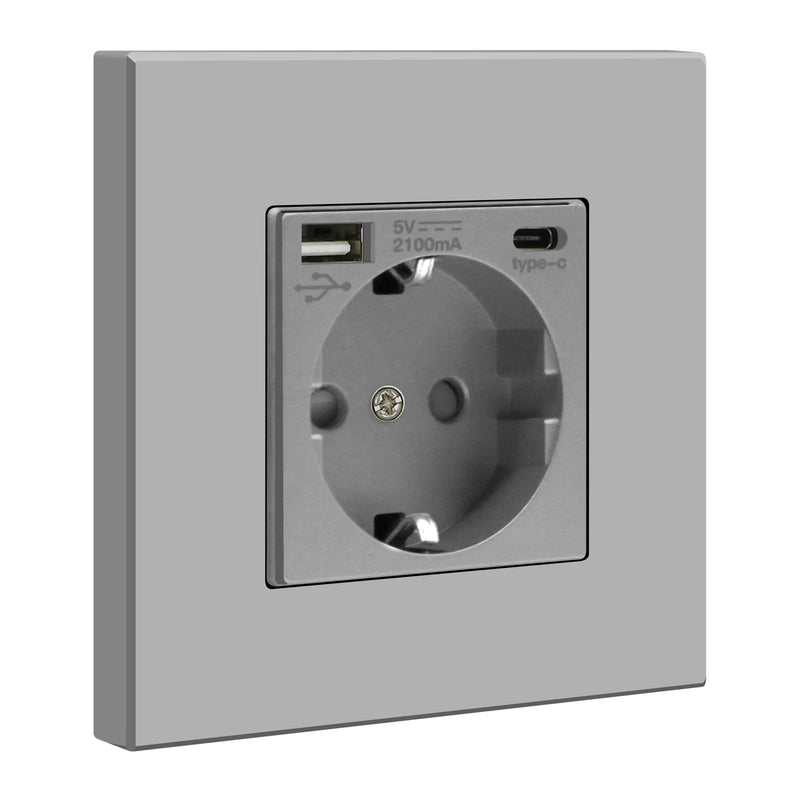 BSEED EU Wall Sockets Single Power Outlets Gray Double Frame Sockets Plastic Panel Triple Power Plugs Kids Protection 16A