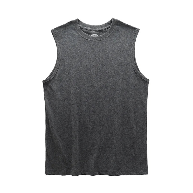 DUKEEN Sleeveless T-Shirt Men's Summer Cotton Tops Solid Color Fitness Clothes White Sports Undershirt Unisex