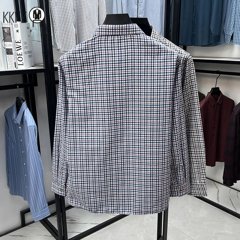 Men's Lapel Collar Plaid Shirt Long Sleeve Lightweight Fabric Breathable Casual Business Daily Wear Comfortable