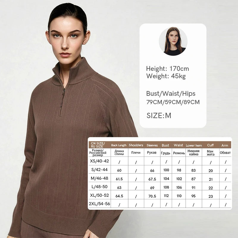 Amii Women's Two Piece Knit Set Mock Neck Wide Leg Pants Casual Commuter Outfit Winter Women's Sweater Tops Separatetly 12623095
