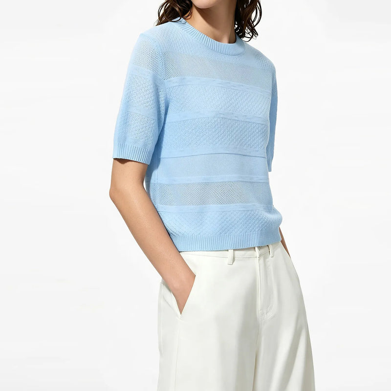Amii Women's Sweater 2026 Summer New O-Neck Short Sleeve Loose Fit Cropped Knit Top Casual Pullover Knitwear For Women 12642094